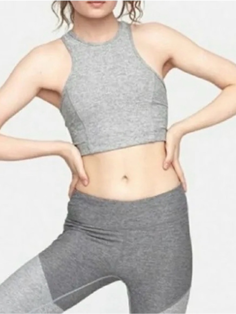 Outdoor Voices NWOT Gray Colorblock High-Waist Leggings and Crop Tank Set